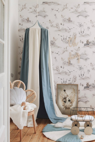 Canopy linen cotton "Blue circus" sea / cream