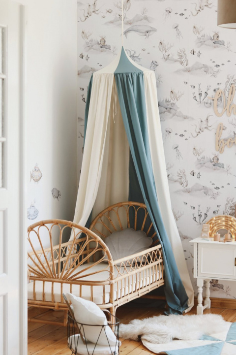 Canopy linen cotton "Blue circus" sea / cream