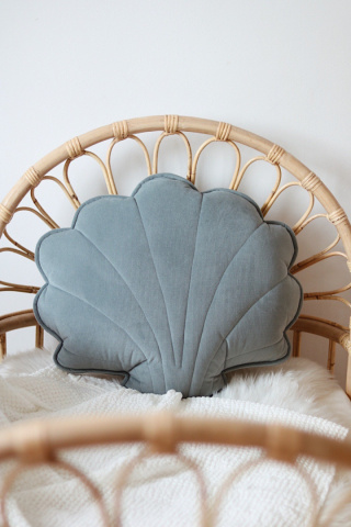 Velvet large shell pillow "Gray mint"