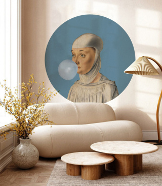 Wall decoration - mural DOTS Woman with Bubble Gum Blue