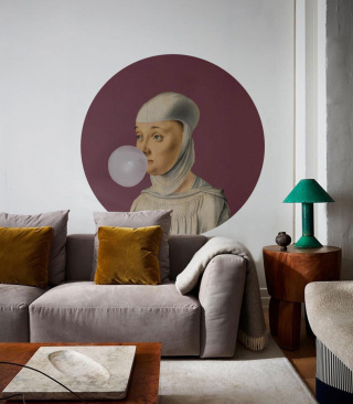 Wall decoration - mural DOTS Woman with Bubble Gum Eggplant