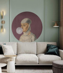 Wall decoration - mural DOTS Woman with Bubble Gum Eggplant