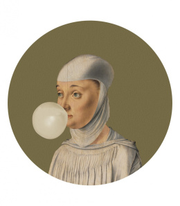Wall decoration - mural DOTS Woman with Bubble Gum olive