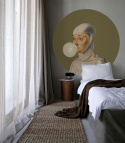 Wall decoration - mural DOTS Woman with Bubble Gum olive