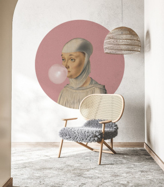 Wall decoration - mural DOTS Woman with Bubble Gum Pink