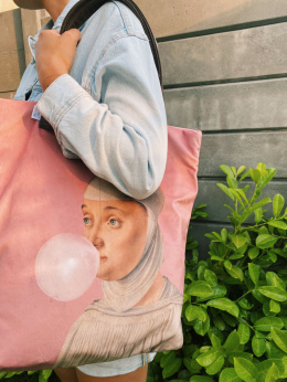 Bag Mr.m x Ravenart "Woman with bubble gum" pink / ears natural leather