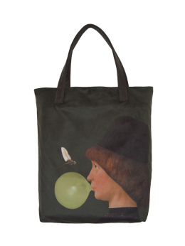 Bag Mr.m x Ravenart "Youth with a dragonfly" bottle green / ears natural leather