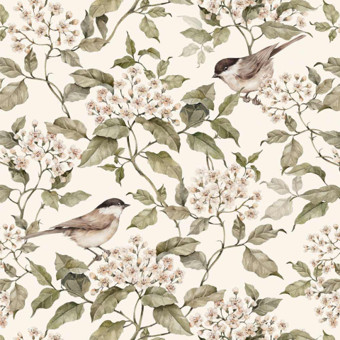 Birds and Beige Spring Wallpaper