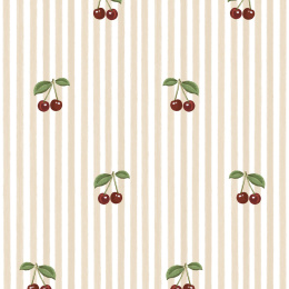 Little Cherries on Pink Stripes Wallpaper