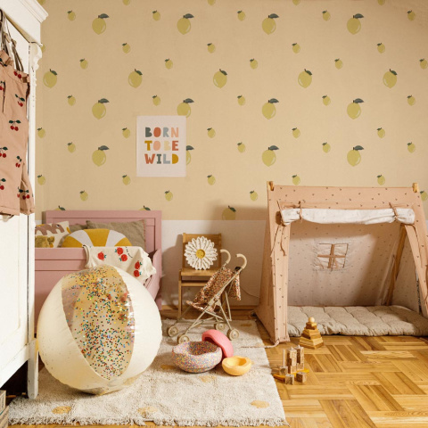 Little Lemons Salmon wallpaper interior