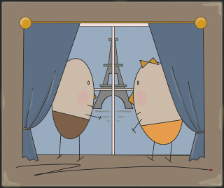 ARTWORK ON CANVAS - MR. AND MRS. EGG IN PARIS