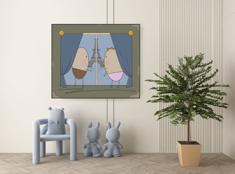 ARTWORK ON CANVAS - MR. AND MRS. EGG IN PARIS