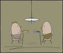 ARTWORK ON CANVAS - MR. AND MRS. EGG IN A RESTAURANT