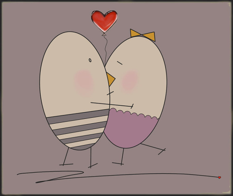 ARTWORK ON CANVAS - MR. AND MRS. EGG IN LOVE