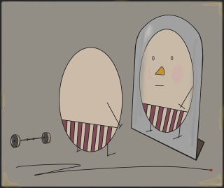 ARTWORK ON CANVAS - MR. EGG AND REFLECTION IN THE MIRROR