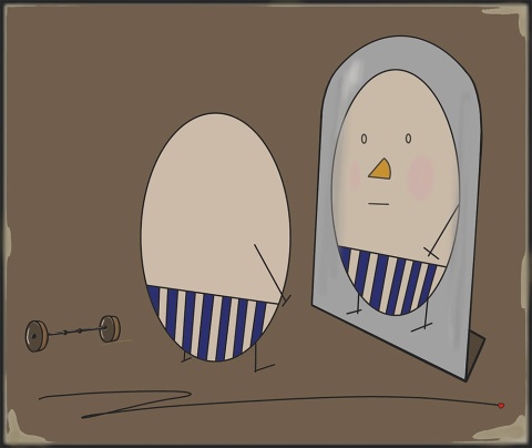 ARTWORK ON CANVAS - MR. EGG AND REFLECTION IN THE MIRROR