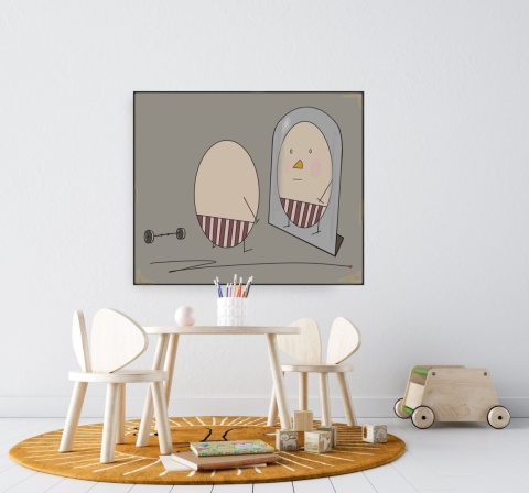 ARTWORK ON CANVAS - MR. EGG AND REFLECTION IN THE MIRROR