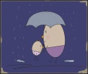 ARTWORK ON CANVAS - MR. EGG AND A WALK IN THE RAIN