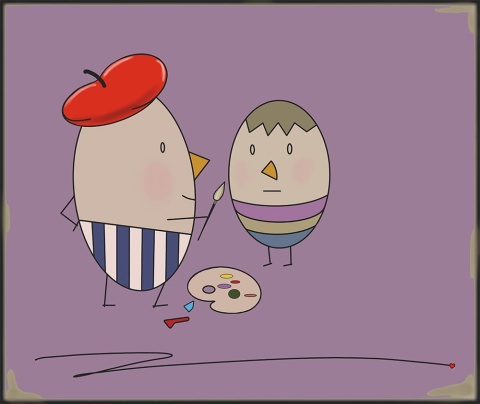 ARTWORK ON CANVAS - MR. EGG PAINTS AN EGG