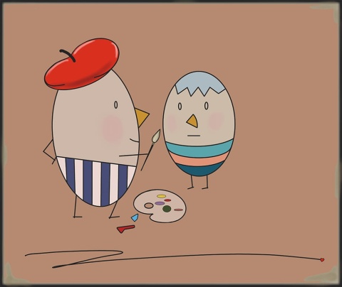 ARTWORK ON CANVAS - MR. EGG PAINTS AN EGG