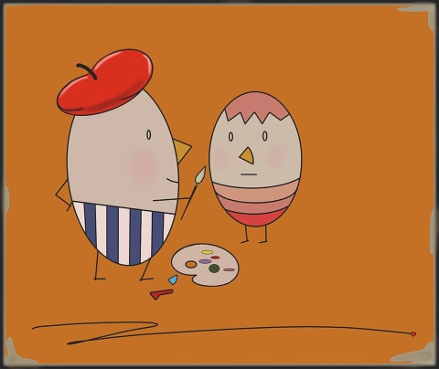 ARTWORK ON CANVAS - MR. EGG PAINTS AN EGG