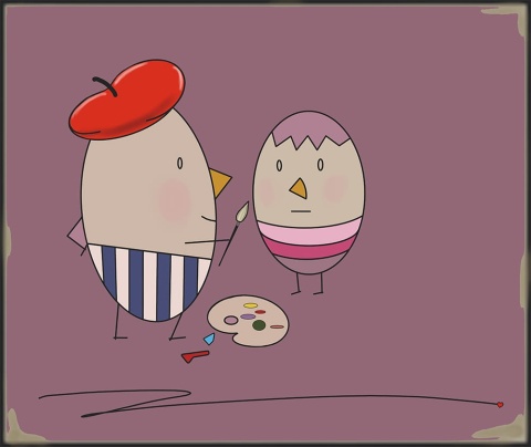 ARTWORK ON CANVAS - MR. EGG PAINTS AN EGG