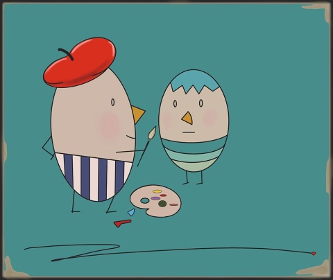 ARTWORK ON CANVAS - MR. EGG PAINTS AN EGG