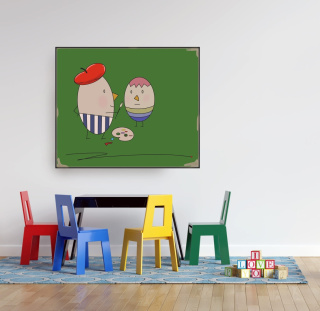 ARTWORK ON CANVAS - MR. EGG PAINTS AN EGG