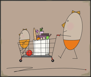 ARTWORK ON CANVAS - MRS. EGG SHOPPING