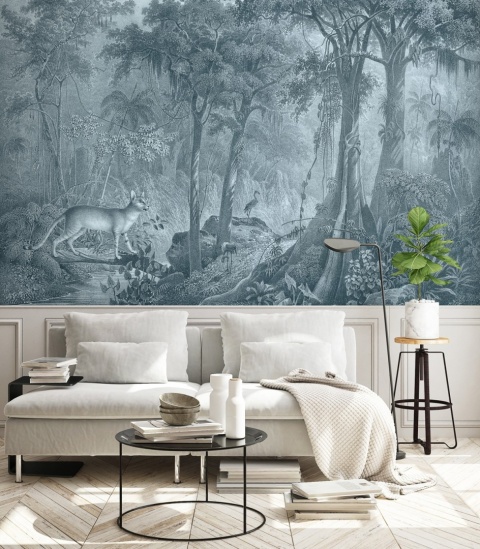 Jungle Cat Blue wallpaper by Wallcolors