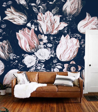 Floral Navy Tapete von Wallcolors