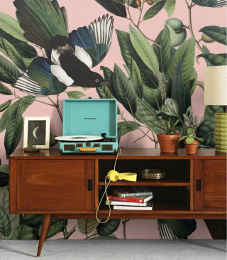 Magpie Pink wallpaper by Wallcolors