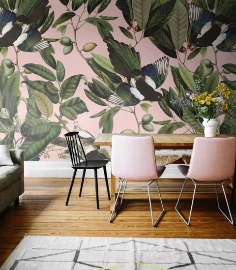 Magpie Pink wallpaper by Wallcolors