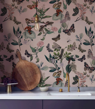 Butterfly Rowan Pink wallpaper by Wallcolors