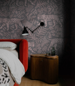 Camouflaged Tiger Gray Pink wallpaper by Wallcolors