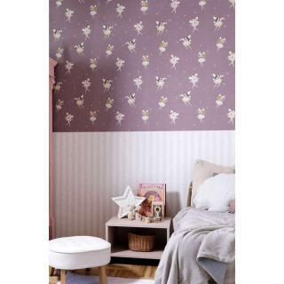 Fairies plum and stripes wallpaper