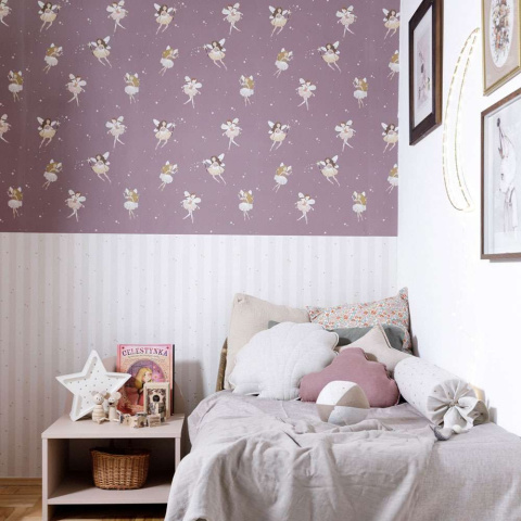 Fairies plum and stripes wallpaper