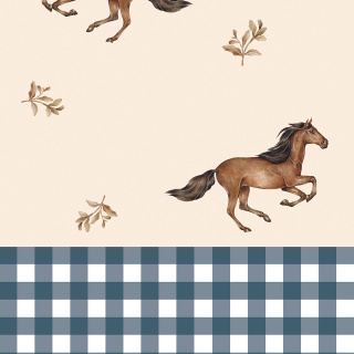 Horses and check blue wallpaper