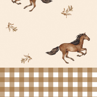 Horses and check brown wallpaper