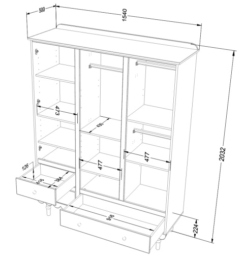 BABUSHKA dreitüriger Kleiderschrank rosa