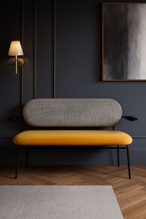 ANATOL Hahnentritt-Polsterbank mit Rückenlehne auf Metallgestell