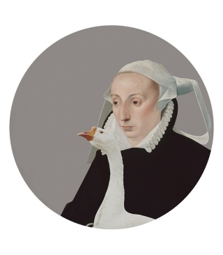 Wall decoration - mural DOTS Woman with a Goose