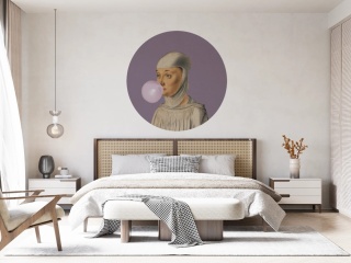 Wall decoration - mural DOTS Woman with Bubble Gum Purple