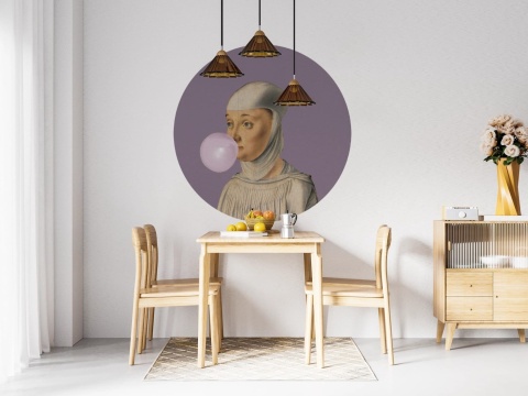 Dekoracja ścienna - mural DOTS Kobieta z Gumą Balonową FIOLETOWY