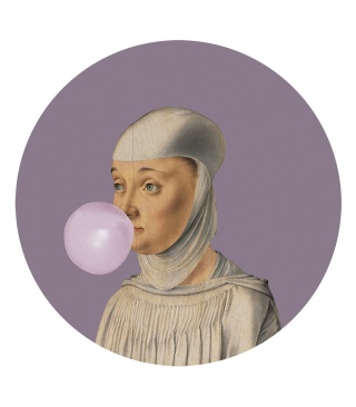 Wall decoration - mural DOTS Woman with Bubble Gum Purple