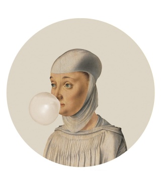 Wall decoration - mural DOTS Woman with Bubble Gum CREAM