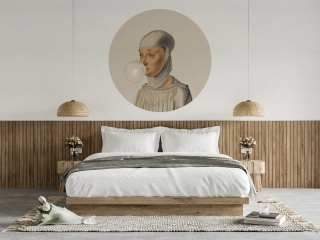 Wall decoration - mural DOTS Woman with Bubble Gum CREAM