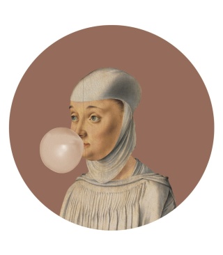 Wall decoration - mural DOTS Woman with Bubble Gum MOCHA