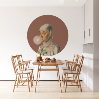 Wall decoration - mural DOTS Woman with Bubble Gum MOCHA