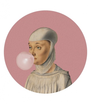 Dekoracja ścienna - mural DOTS Woman with Bubble Gum Pink 115 cm